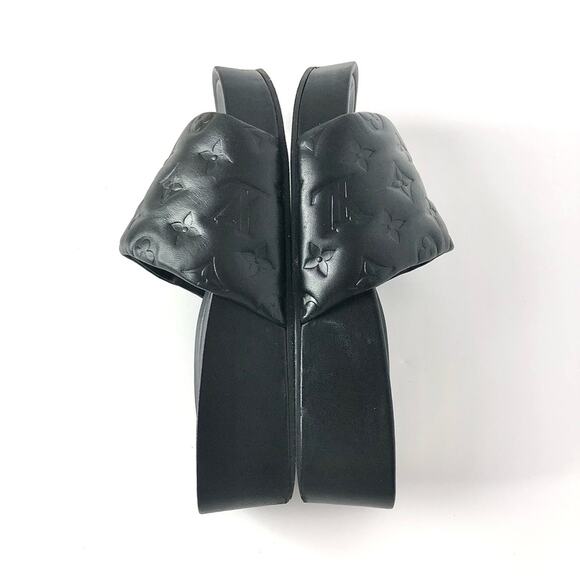 Louis Vuitton Jumbo Flatform Monogram Mules Black Leather Slip On Sandals 38 - Picture 4 of 8